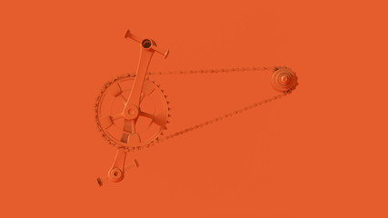 Orange Bicycle Cranks Chain an Peddles Side View 3d illustration 3d render