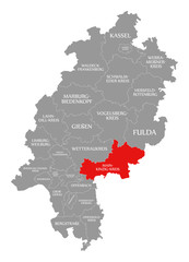 Main-Kinzig-Kreis county red highlighted in map of Hessen Germany