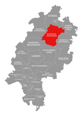 Schwalm-Eder-Kreis county red highlighted in map of Hessen Germany