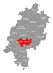 Wetteraukreis county red highlighted in map of Hessen Germany