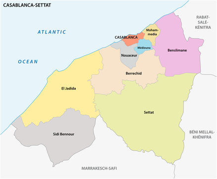 administrative and political map of the Moroccan region casablanca