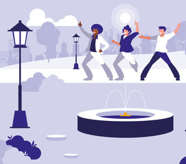 interracial dancers group dancing in the park