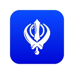 Khanda symbol sikhism religion icon blue vector isolated on white background