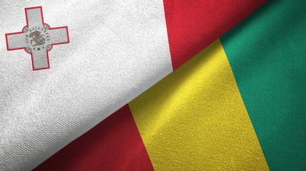 Fototapeta na wymiar Malta and Guinea two flags textile cloth, fabric texture