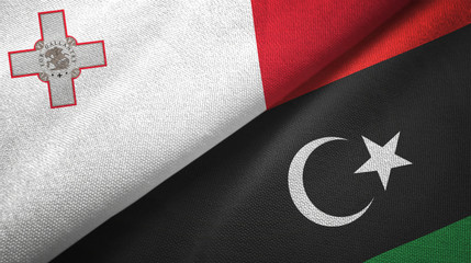 Malta and Libya two flags textile cloth, fabric texture