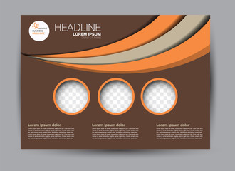 Landscape wide flyer template. Billboard banner abstract background design. Business, education, presentation, advertisement concept. Brown and orange color. Vector illustration.