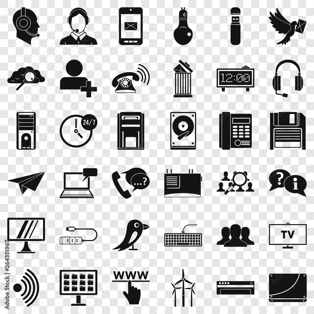 Poster wireless communication icons set. simple style of 36 wireless communication vector icons for web for