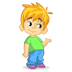 Pretty little boy cartoon illustration. Vector isolated on white