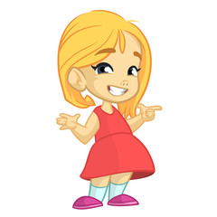 Cute happy cartoon girl dancing  illustration 