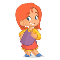 Cartoon illustration little girl with funny expression. Vector illustration isolated