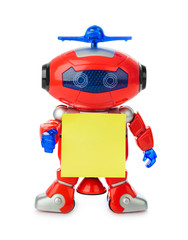 Fototapeta premium Toy robot with blank paper