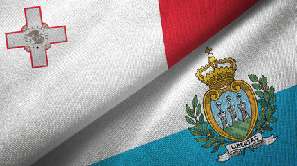 Malta and San Marino two flags textile cloth, fabric texture