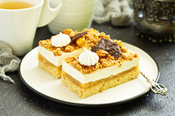 A piece of a modern apple cake.