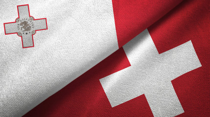 Malta and Switzerland two flags textile cloth, fabric texture