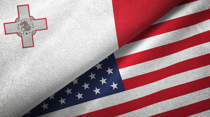 Malta and United States two flags textile cloth, fabric texture