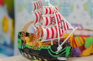 Fototapeta na wymiar toy pirate ship for children