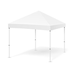 Mockup Promotional Outdoor Event Trade Show Pop-Up Tent Mobile Marquee. Mock Up, Template. Illustration Isolated On White Background. Ready For Your Design. Product Advertising. Vector EPS10