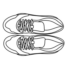  isolated, top view men's sneakers with laces sketch