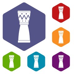 Tamtam icons vector colorful hexahedron set collection isolated on white