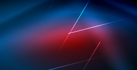 Neon glowing techno lines, blue hi-tech futuristic abstract background template with lights