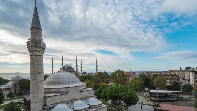Istanbul skyline with Blue Mosque time lapse in Istanbul city, Turkey