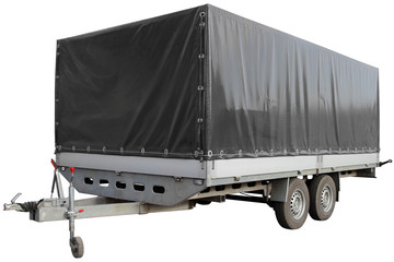 Car trailer with canvas awning.