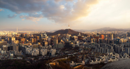 Seoul City Skyline and N Seoul Tower from Iwangsan hill