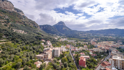 Fototapeta na wymiar aerial view of Sorrento, Meta in Italy in a beautiful summer day, concept travel tour mountains road