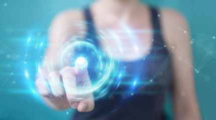 Fototapeta premium Woman creating new futuristic energy power source 3D rendering