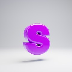Volumetric glossy violet lowercase letter S isolated on white background.