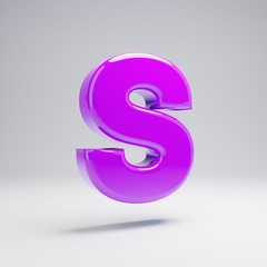 Volumetric glossy violet uppercase letter S isolated on white background.
