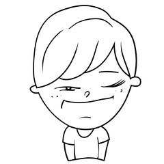 Funny cartoon characters of boys, expression of emotions and mood, portrait, children's book for painting, vector illustration