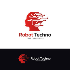 Fototapeta na wymiar smart brain logo designs template, robot technology logo designs concept