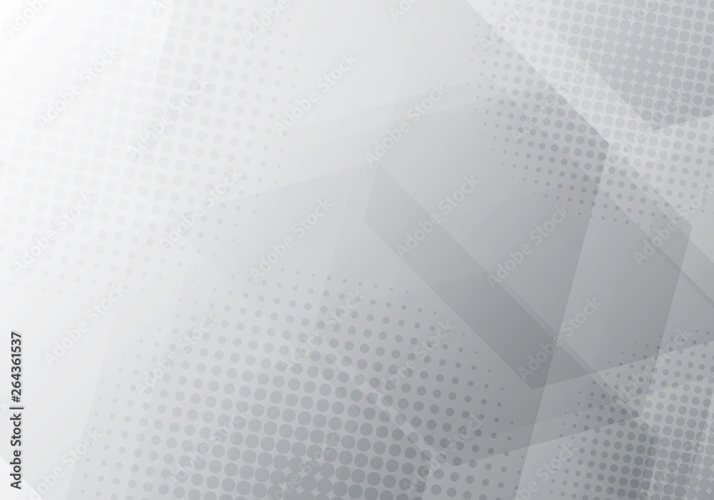 Wall mural abstract gray and white geometric hexagons overlapping background with radial halftone.