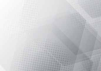 Abstract gray and white geometric hexagons overlapping background with radial halftone.