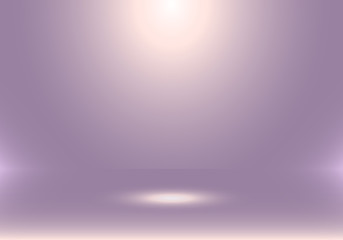 3D empty studio room show booth for designers with spotlight on purple gradient background. Display your product or artwork.