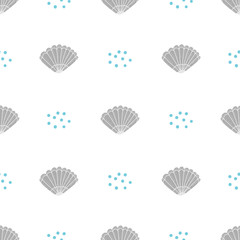 Sea seamless pattern with shell and bubbles. Underwater. Ocean and sea vector illustration for textiles, web, print and wallpaper. White background