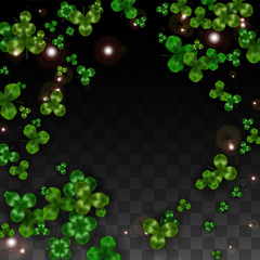 Vector Clover Leaf  Isolated on Transparent Background with Space for Text. St. Patrick's Day Illustration. Ireland's Lucky Shamrock Poster. Invintation for Concert in Pub. Top View. Success Symbols.