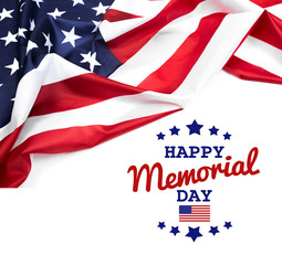 Text Memorial Day on American flag background