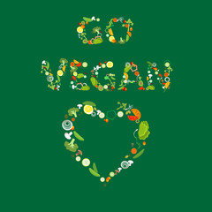 Heart of vegetable pattern with an inscription go vegan