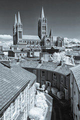 Truro cathedral from the streets in infraredligt and black and white 