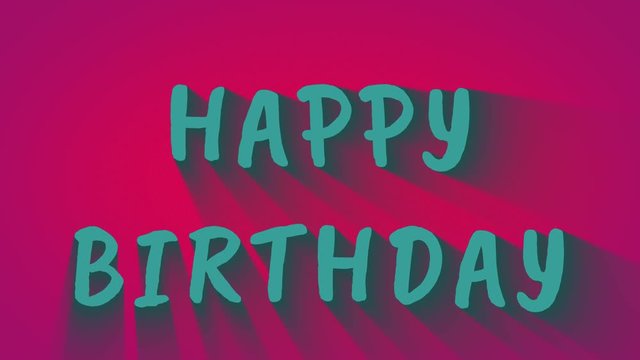 Animation swaying letter text with shadows. 'Happy Birthday'. Blue text on pink background