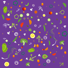 Vegetable pattern with vegetarian healthy food, for web and print decoration, vector illustration