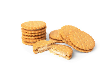 Cookies with milk filling isolated on white background