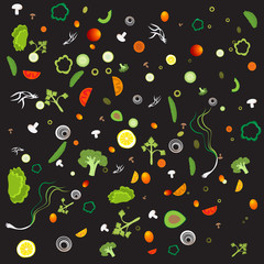 Vegetable pattern with vegetarian healthy food, for web and print decoration, vector illustration