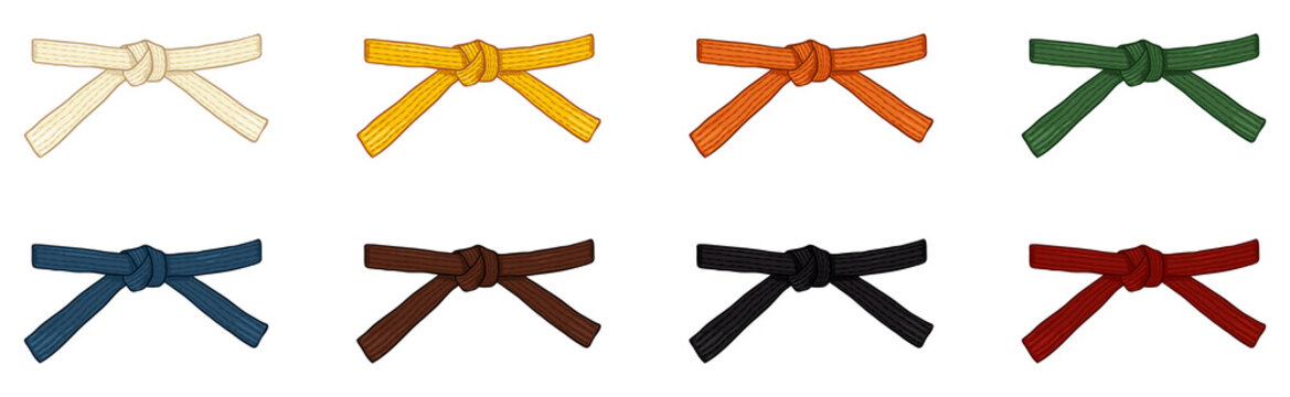 Vector Set of Cartoon Color Karate Belts.