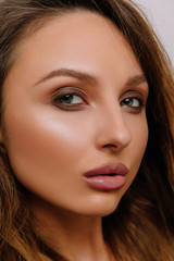 Obraz premium Woman with Beautiful Evening Makeup& Luxury Salon Style. Sexy Lips and Eyes