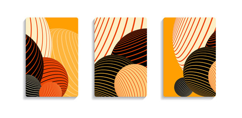 cards sequence with striped balls pattern in orange shades