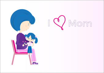 Happy mothers day greeting card. Pregnant mother with her daughter