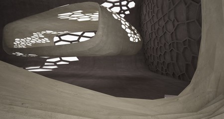 Abstract white and concrete interior. 3D illustration and rendering.